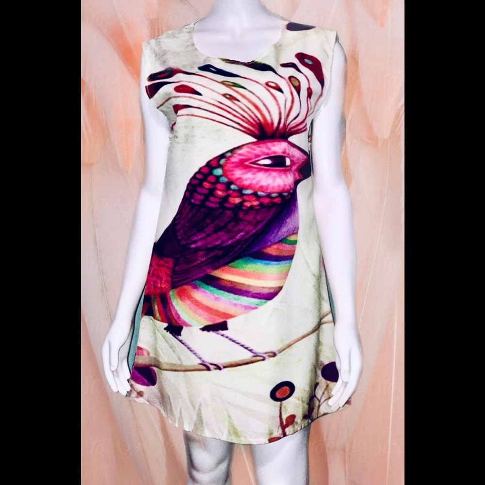 Tropical Distressed Bird Dress / size (S) NWOT!
